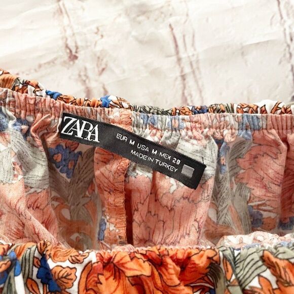 Zara Orange Floral Off Shoulder Cropped Ballon Sleeve Top M Boho Prairie Baddie - Picture 11 of 12